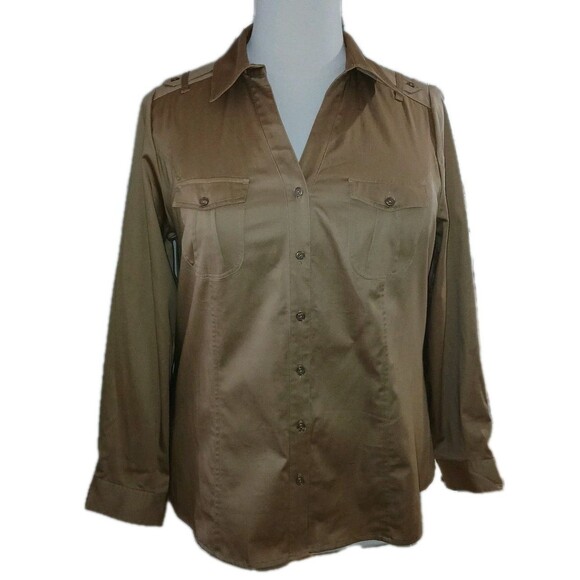 Lane Bryant Tops - NWT LANE BRYANT Womens 18 Career Office Crisp Button Stretch Gold Top Blouse